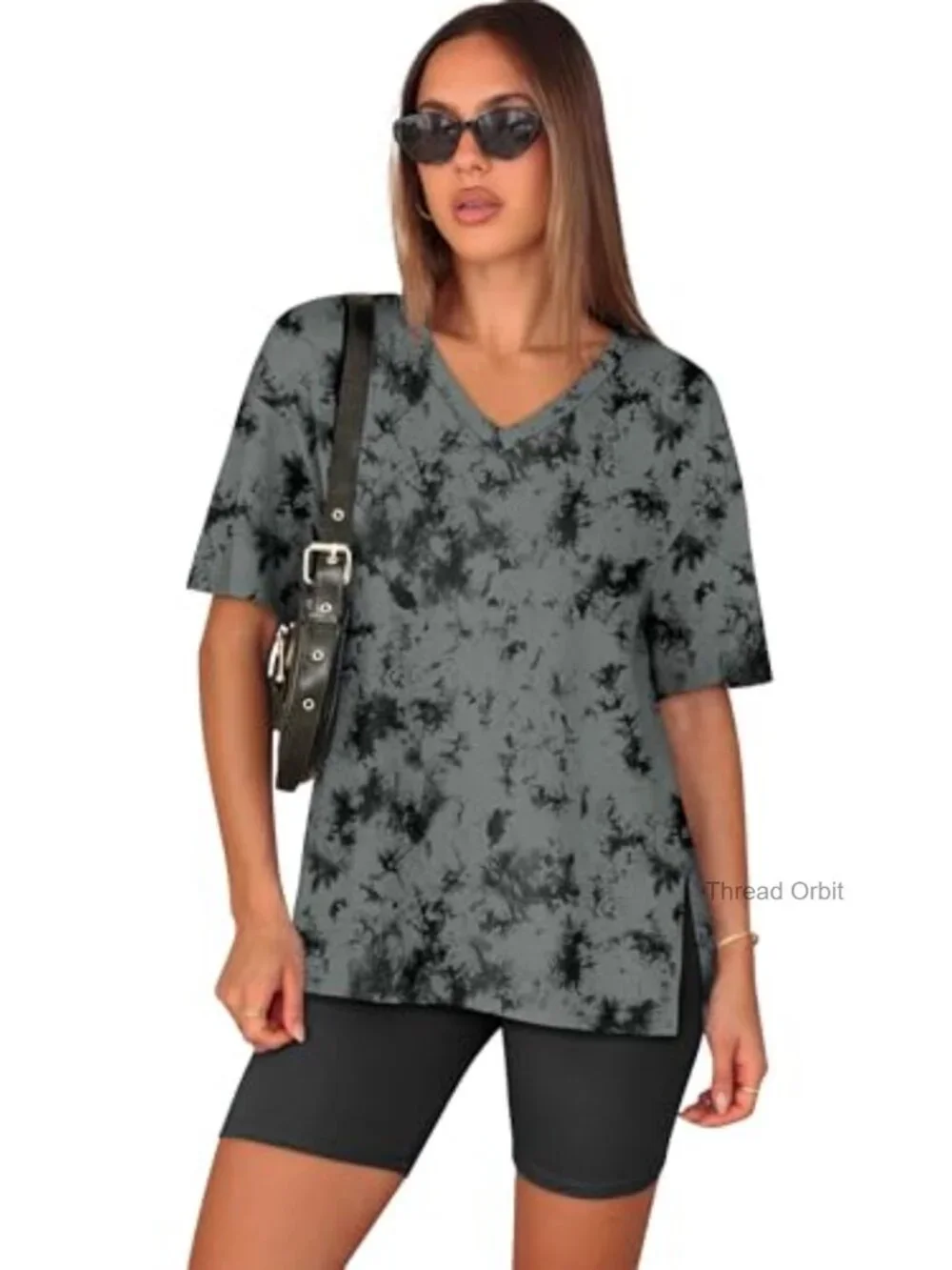 Womens Lounge Set Oversized Tshirt Biker Shorts 95% Polyester 5% Spandex 2